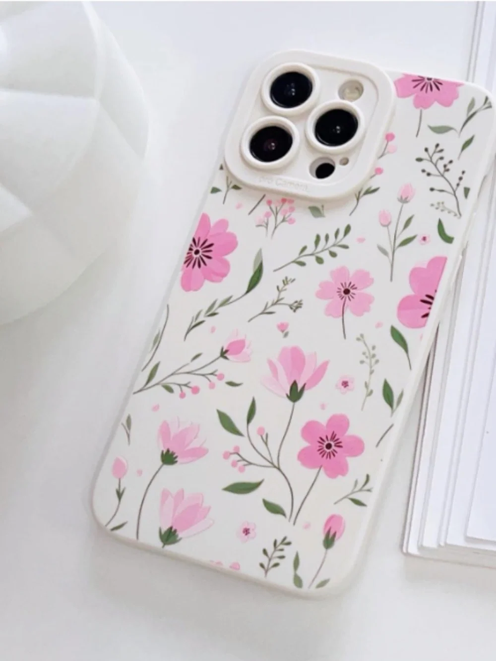 iPhone 15 Pro Max Case Floral Soft TPU Protective Phone Cover - Beige